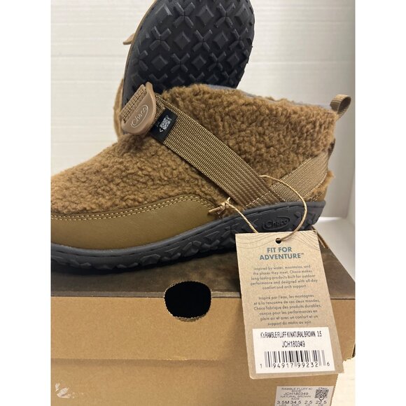 NWT-Chaco Kids Ramble Fluff Natural Brown Shoes 3.5M comfy fleece ankle bootie - Picture 3 of 11